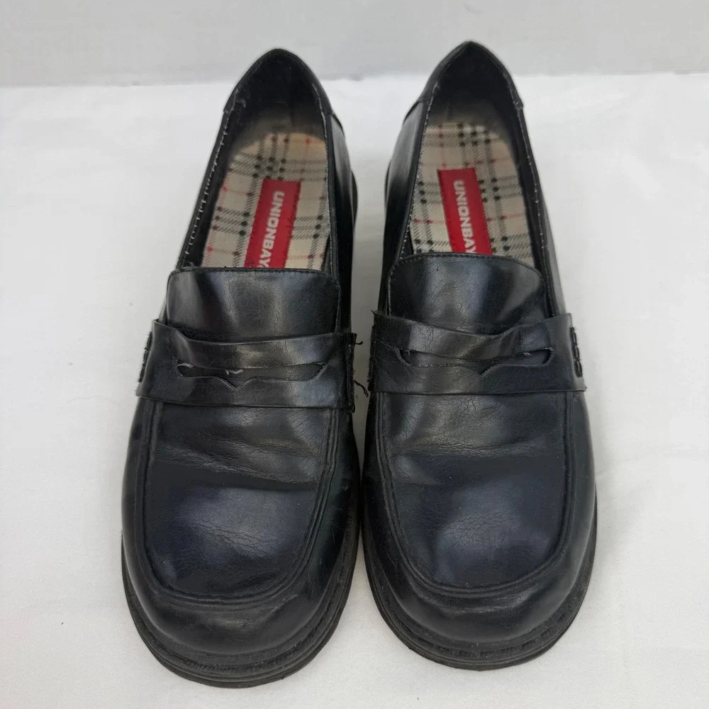 Unionbay Penney-U Black Chunky Lug Sole Penny Loafers Y2K 90s Style Womens 6M